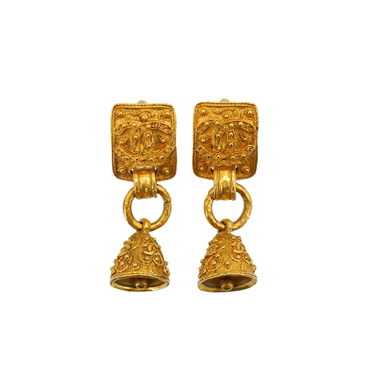 VINTAGE CHANEL EARRINGS COCOMARK BELL MOTIF GOLD ACCESSORY 94A 90334259
