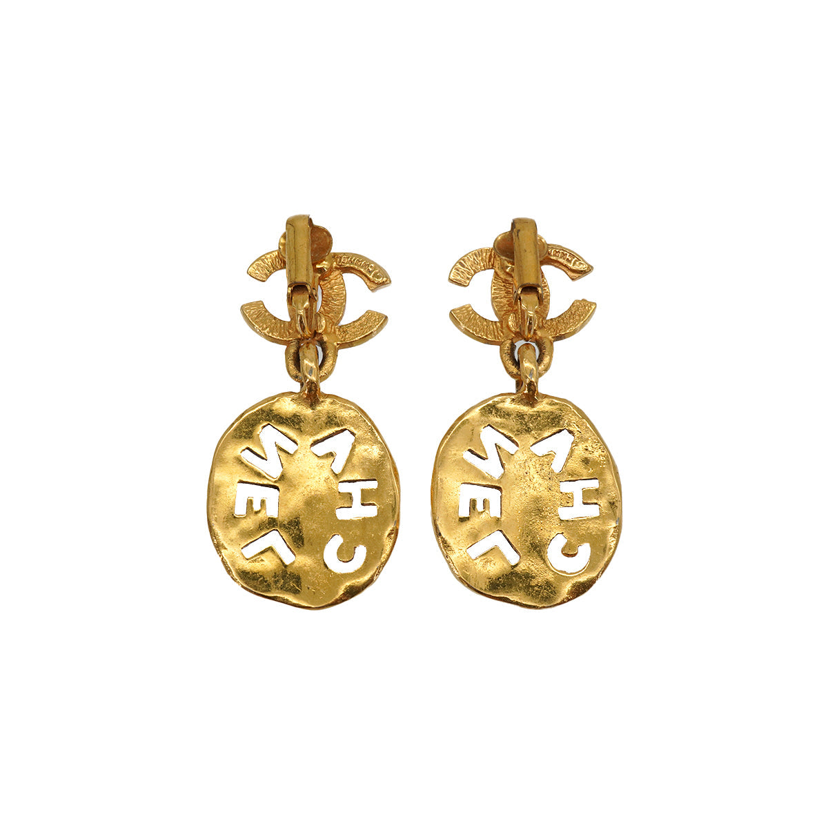 VINTAGE CHANEL EARRINGS COCOMARK LOGO SWING GOLD ACCESSORY 90339128