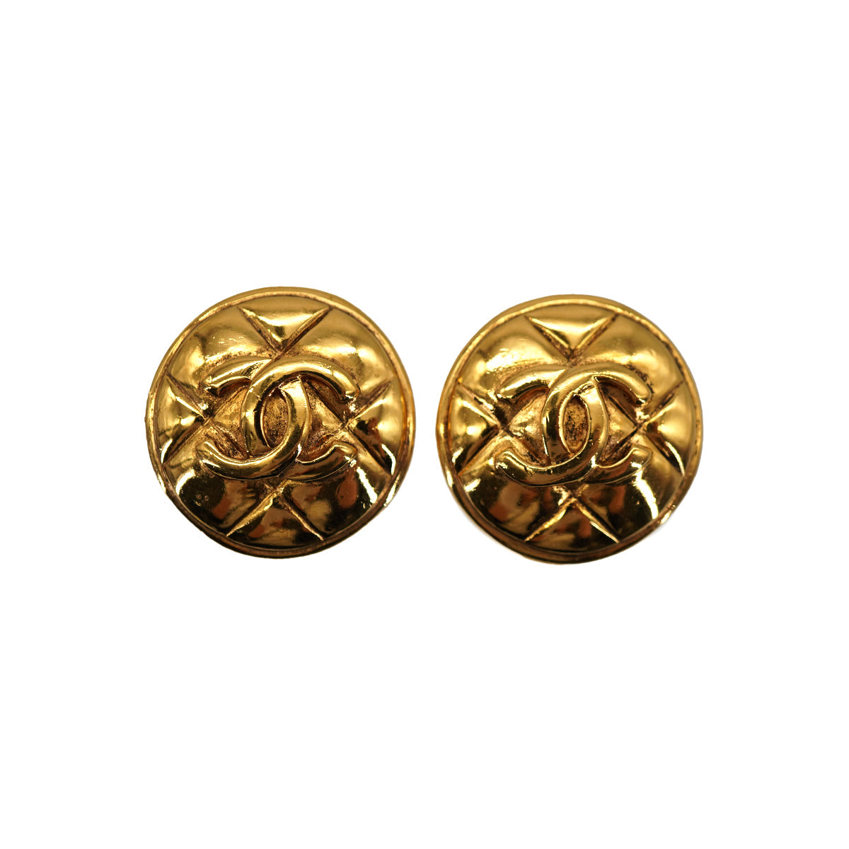 VINTAGE CHANEL EARRINGS COCOMARK MATELASSE GOLD ACCESSORY 90331814