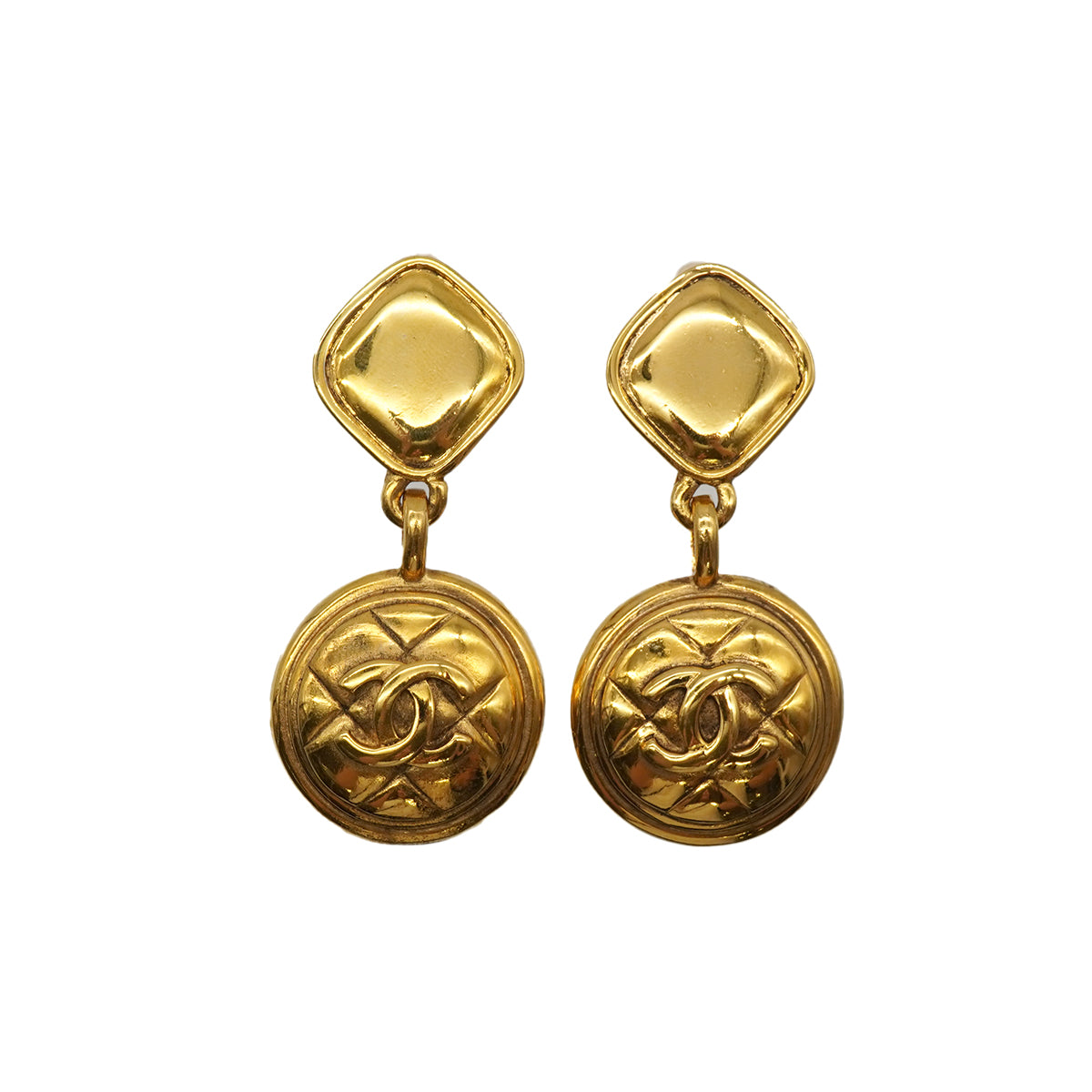 VINTAGE CHANEL EARRINGS COCOMARK MATELASSE SWING GOLD ACCESSORY 90337701