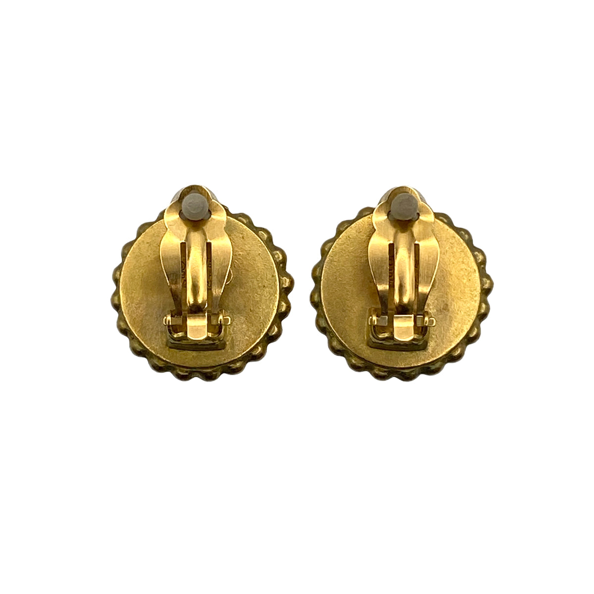VINTAGE CHANEL EARRINGS COCOMARK ROUND BLACK GOLD ACCESSORY 95P 90326871
