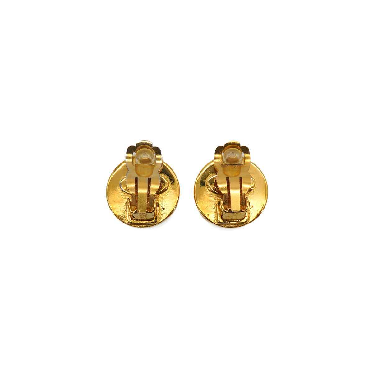 VINTAGE CHANEL EARRINGS COCOMARK ROUND GOLD BLACK ACCESSORY 25 90335007