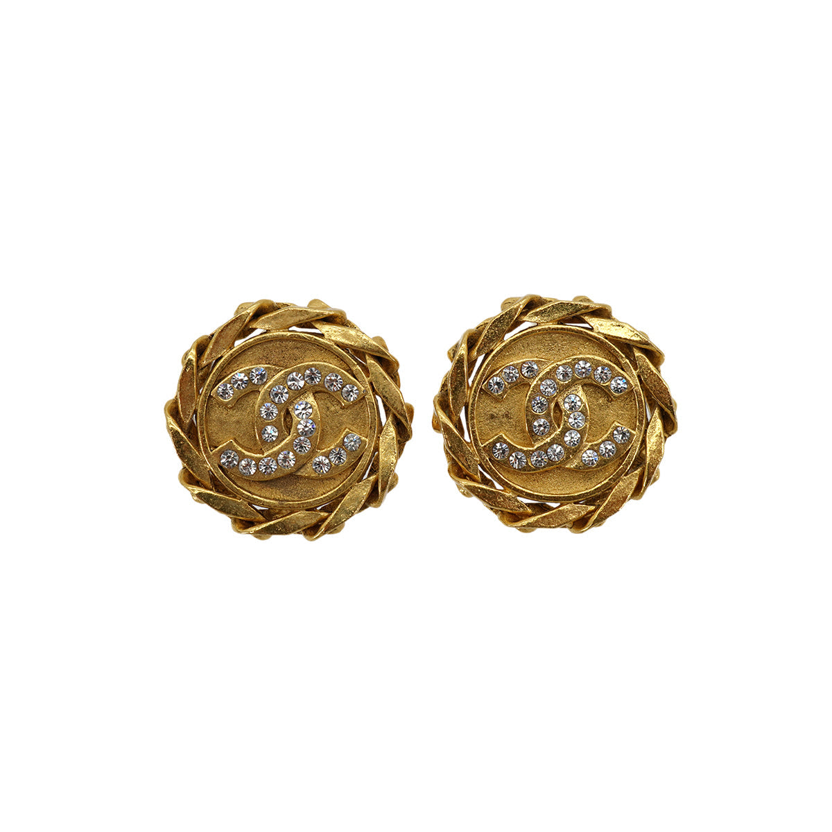 VINTAGE CHANEL EARRINGS COCOMARK ROUND RHINESTONE ACCESSORY 23 90330666
