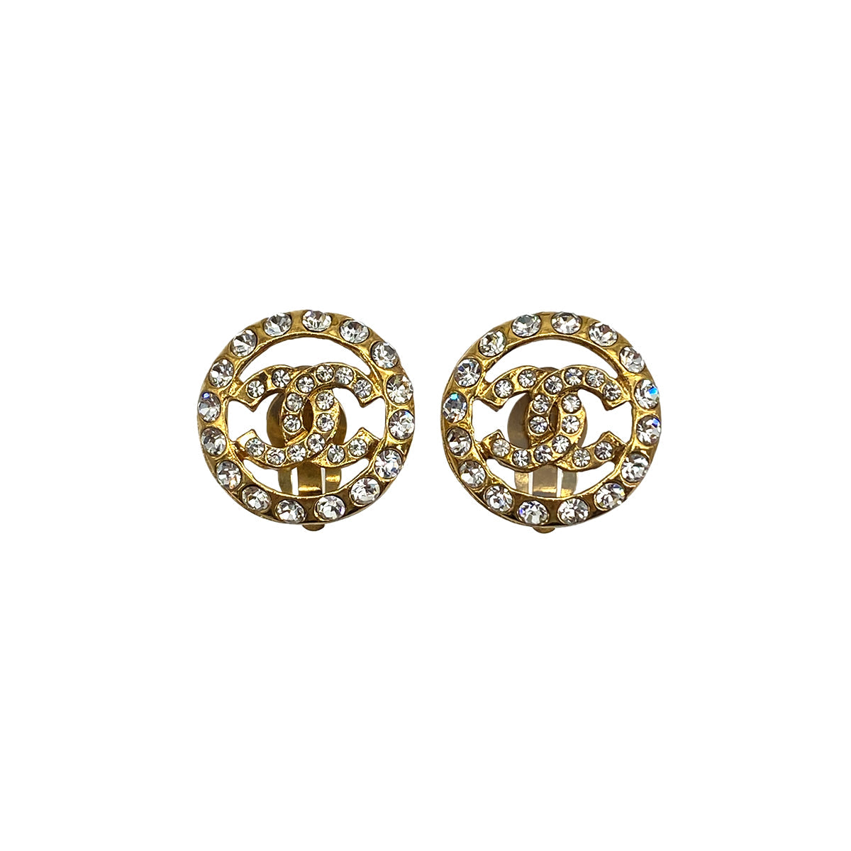 VINTAGE CHANEL EARRINGS COCOMARK ROUND RHINESTONE ACCESSORY 90326866