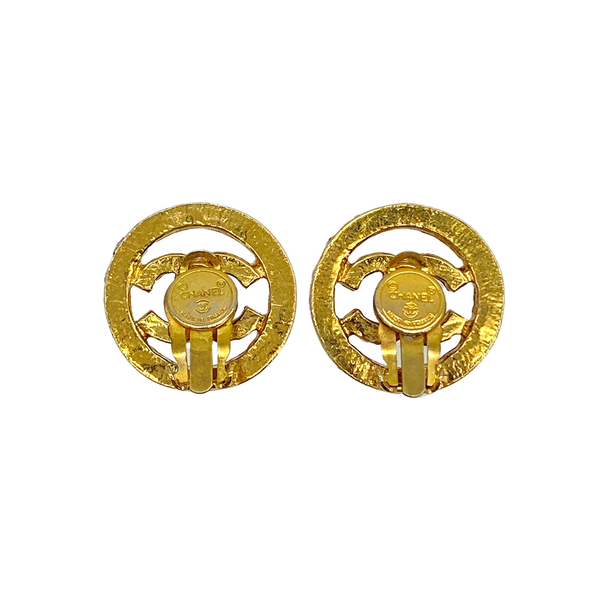 VINTAGE CHANEL EARRINGS COCOMARK ROUND RHINESTONE ACCESSORY 90326866