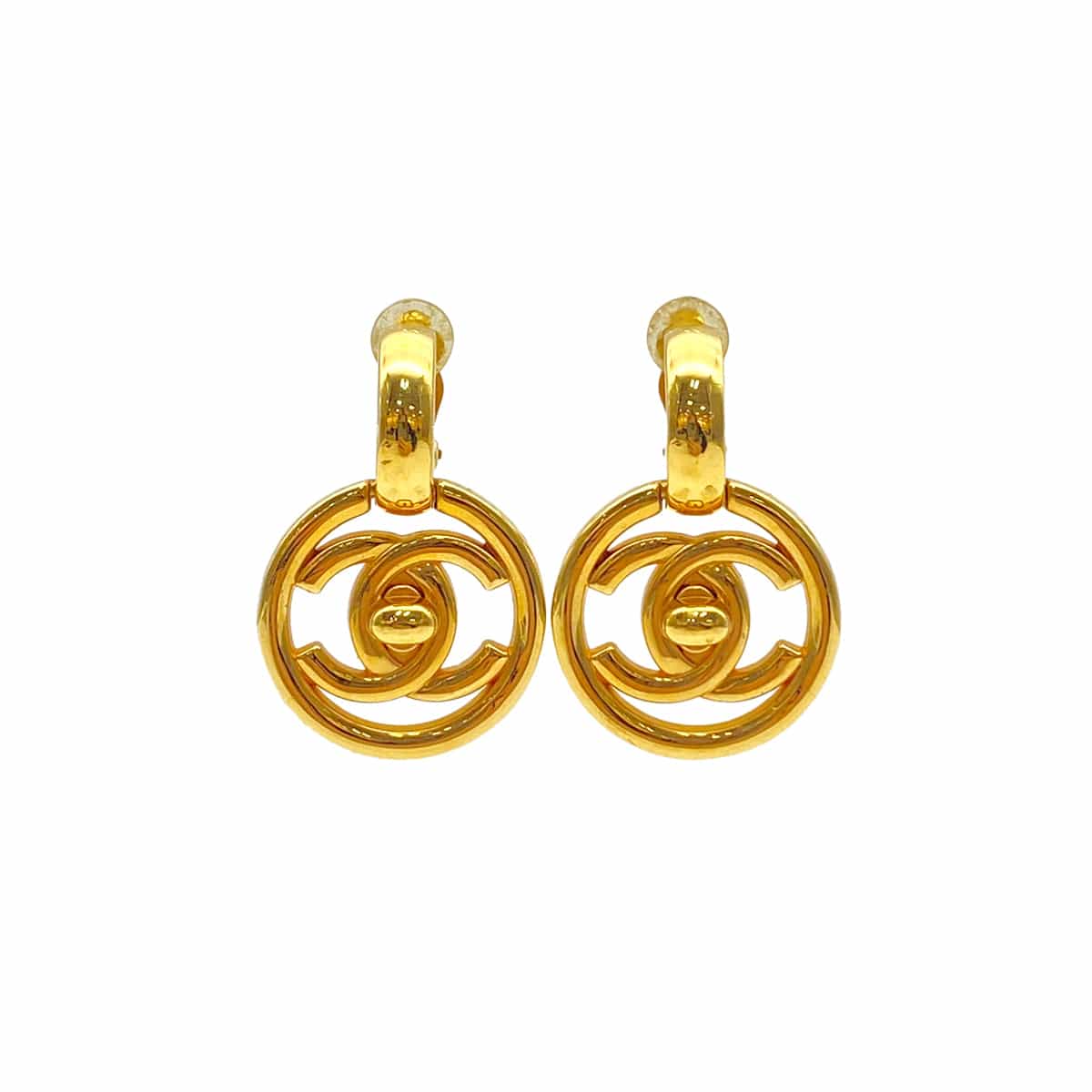VINTAGE CHANEL EARRINGS COCOMARK TURN LOCK GOLD ACCESSORY 97P 90325302