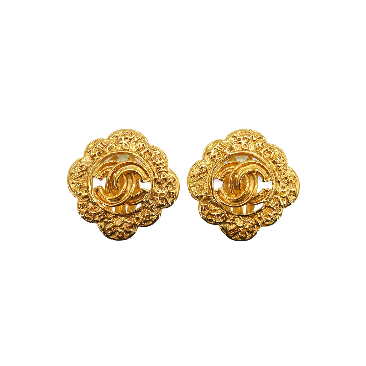 VINTAGE CHANEL EARRINGS FLOWER MOTIF COCOMARK GOLD ACCESSORY 95A 90334890