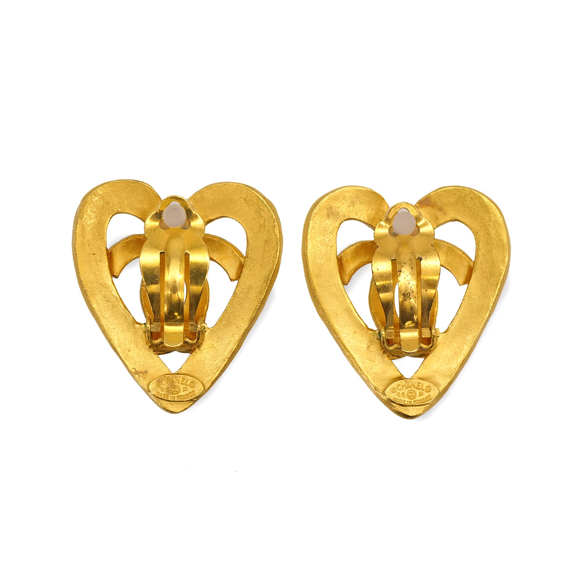 VINTAGE CHANEL EARRINGS HEART COCOMARK GOLD ACCESSORY 95P 90319948