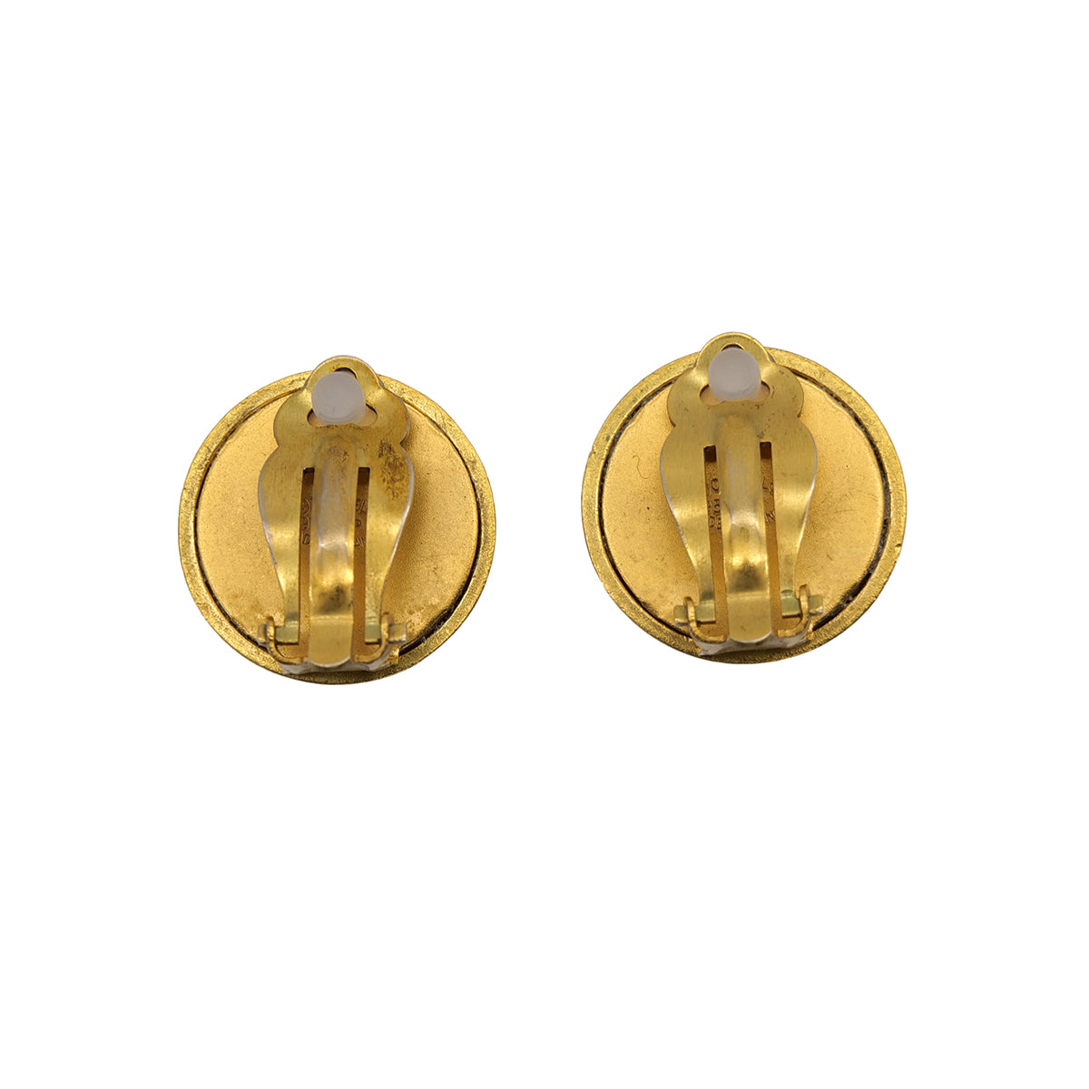 VINTAGE CHANEL EARRINGS LOGO COLOR STONE RED GOLD 95P ACCESSORY 90312952