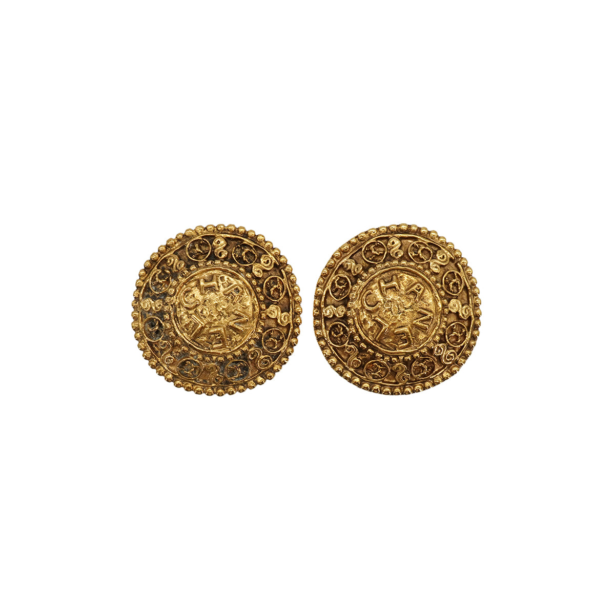 VINTAGE CHANEL EARRINGS LOGO ROUND GOLD ACCESSORY 90337711