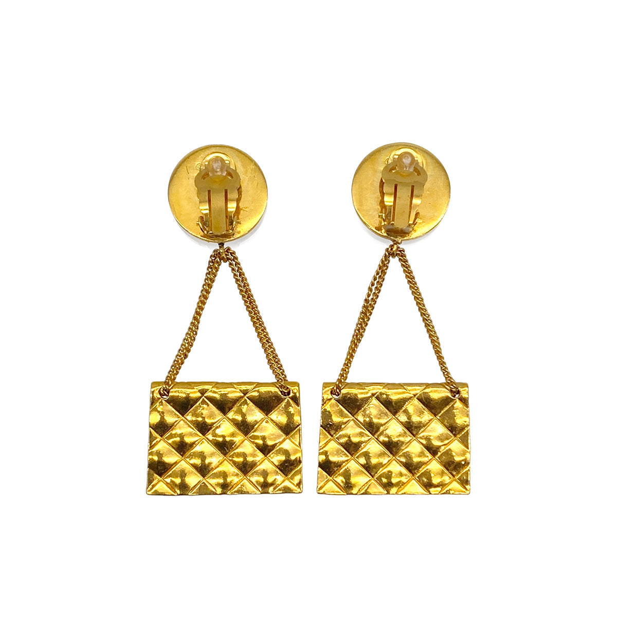VINTAGE CHANEL EARRINGS MATELASSE BAG MOTIF GOLD ACCESSORY 29 90327611