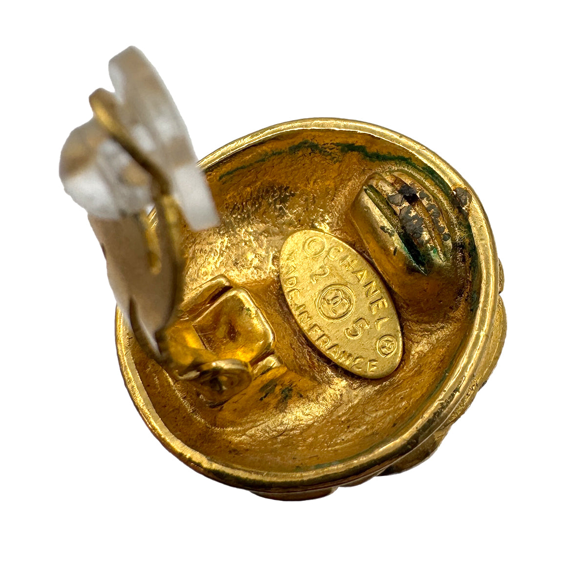 VINTAGE CHANEL EARRINGS MATELASSE COCOMARK GOLD ACCESSORY 25 90323113
