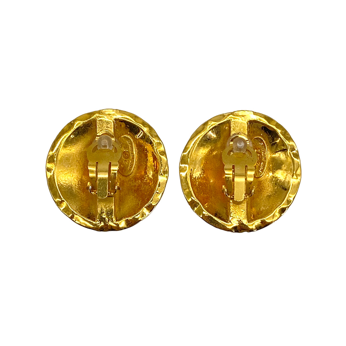 VINTAGE CHANEL EARRINGS MATELASSE COCOMARK ROUND GOLD ACCESSORY 23 90327877