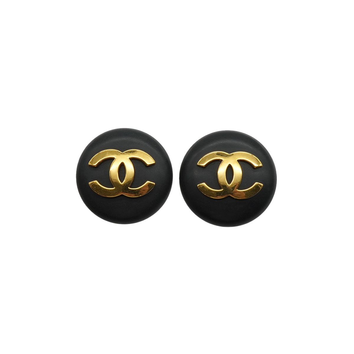 VINTAGE CHANEL EARRINGS ROUND COCOMARK BLACK GOLD ACCESSORY 25 90337704