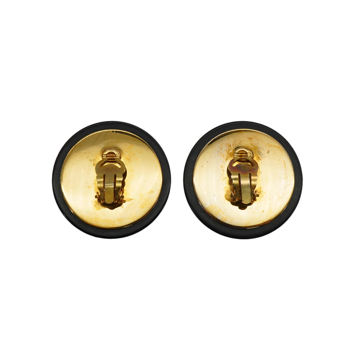 VINTAGE CHANEL EARRINGS ROUND COCOMARK BLACK GOLD ACCESSORY 28 90338254
