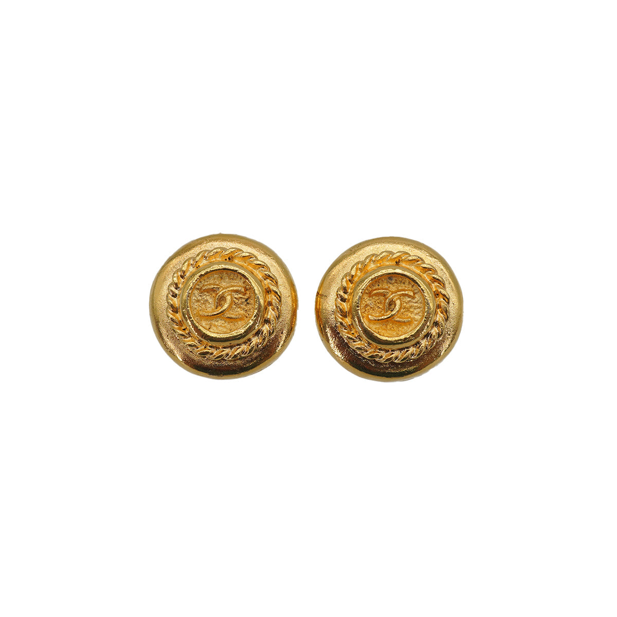 VINTAGE CHANEL EARRINGS ROUND COCOMARK CHAIN GOLD ACCESSORY 90335634