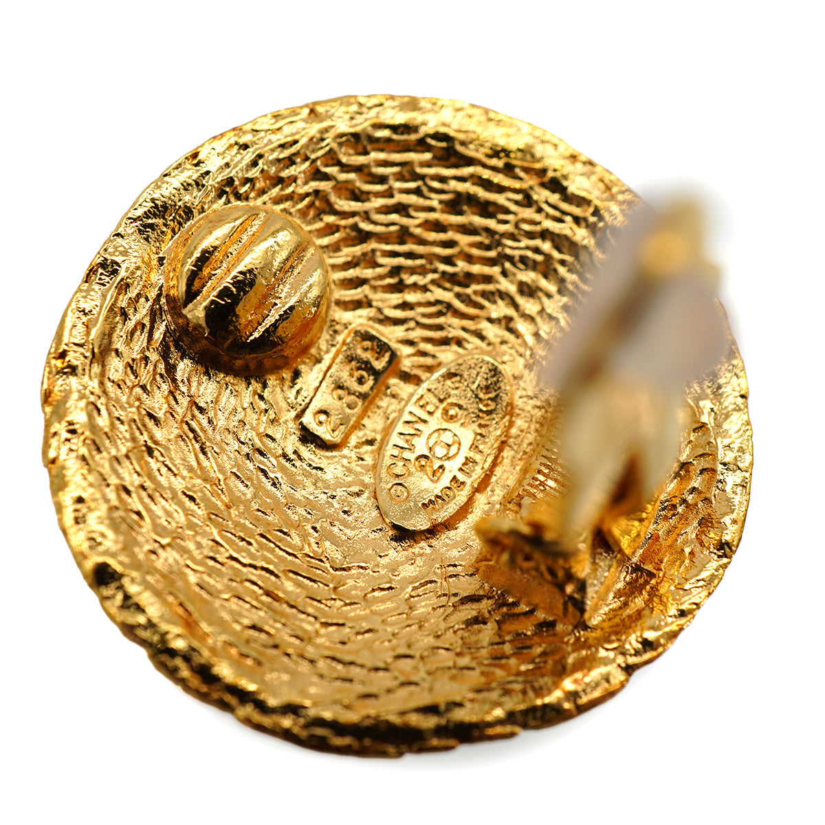 VINTAGE CHANEL EARRINGS ROUND COCOMARK GOLD ACCESSORY 29 90335030