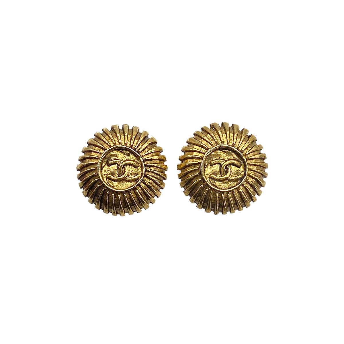 VINTAGE CHANEL EARRINGS ROUND COCOMARK GOLD ACCESSORY 90321768
