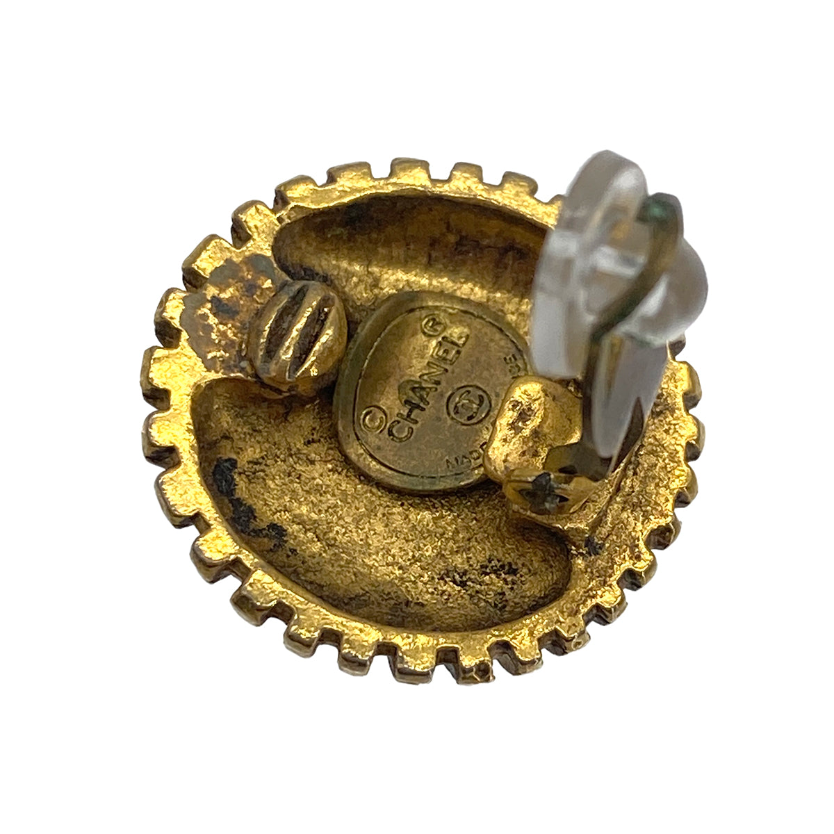 VINTAGE CHANEL EARRINGS ROUND COCOMARK GOLD ACCESSORY 90321768