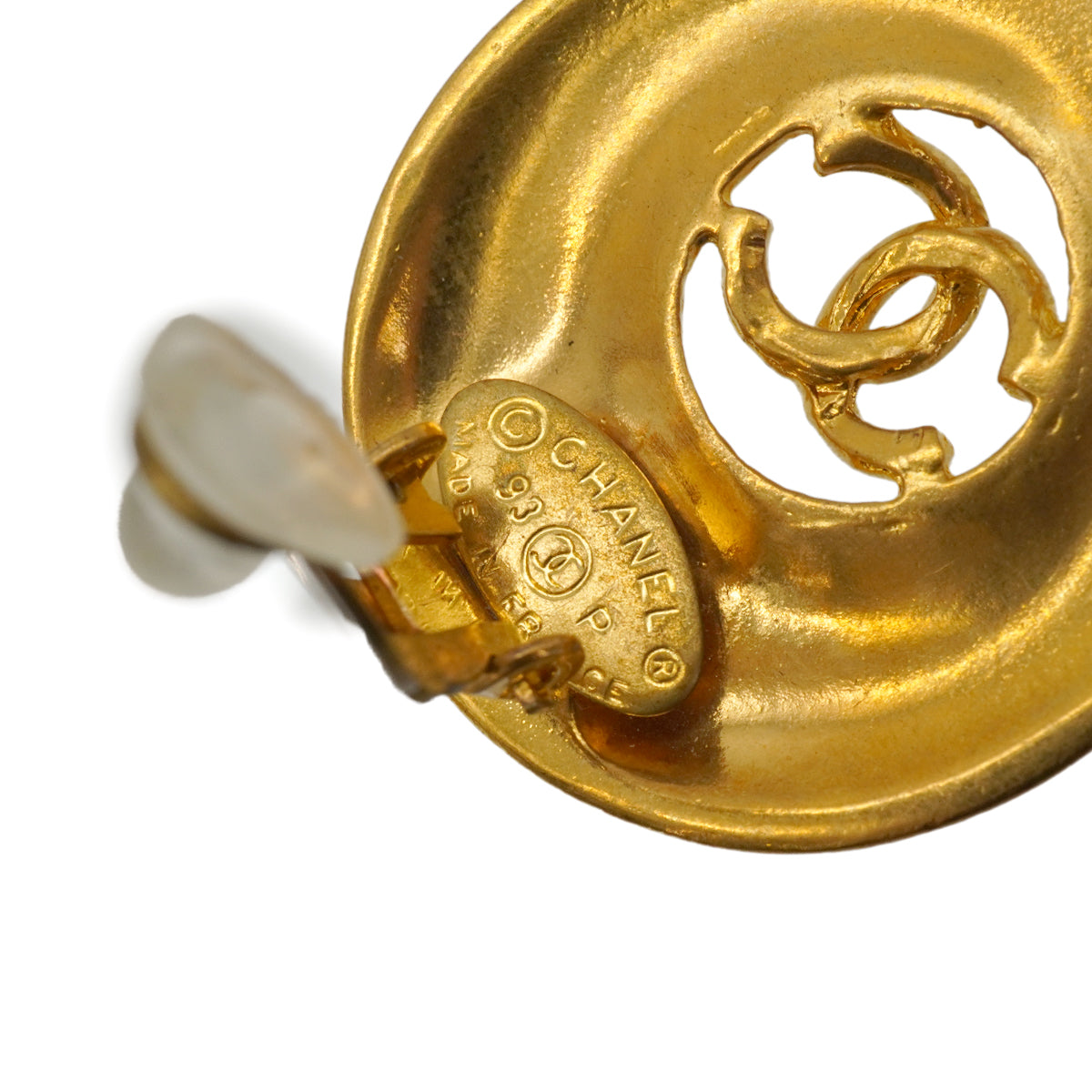 VINTAGE CHANEL EARRINGS ROUND COCOMARK GOLD ACCESSORY 93P 90340523