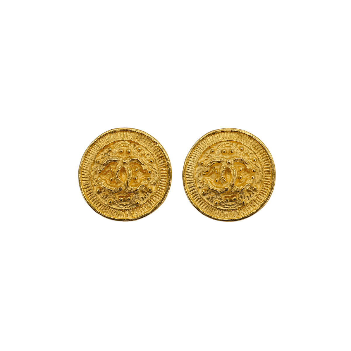 VINTAGE CHANEL EARRINGS ROUND COCOMARK GOLD ACCESSORY 94A 90324767