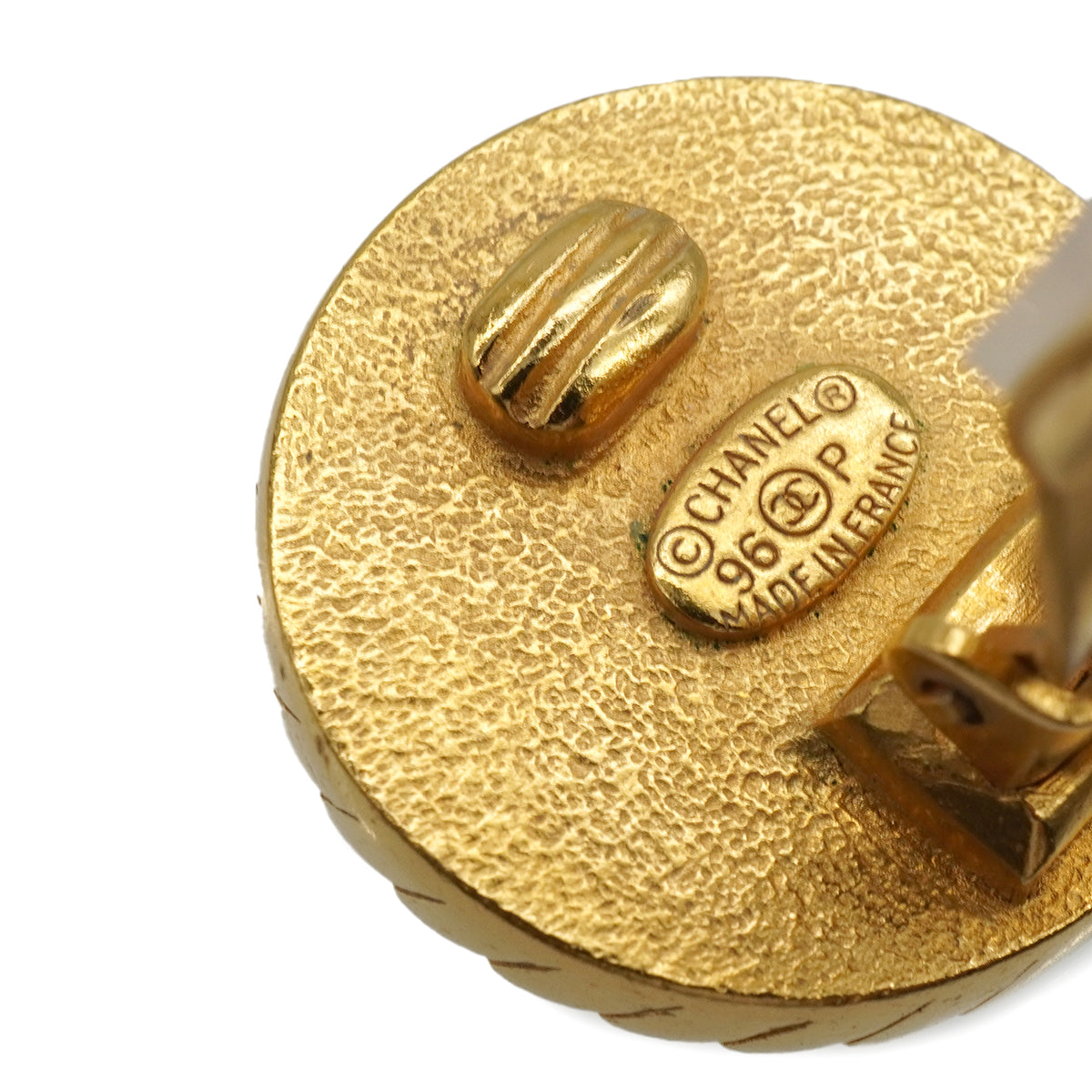 VINTAGE CHANEL EARRINGS ROUND COCOMARK GOLD BLACK ACCESSORY 96P 90337706