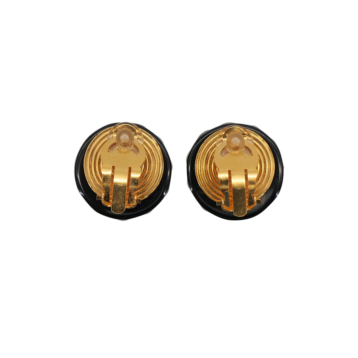 VINTAGE CHANEL EARRINGS ROUND COCOMARK GOLD BLACK ACCESSORY 97A 90322929