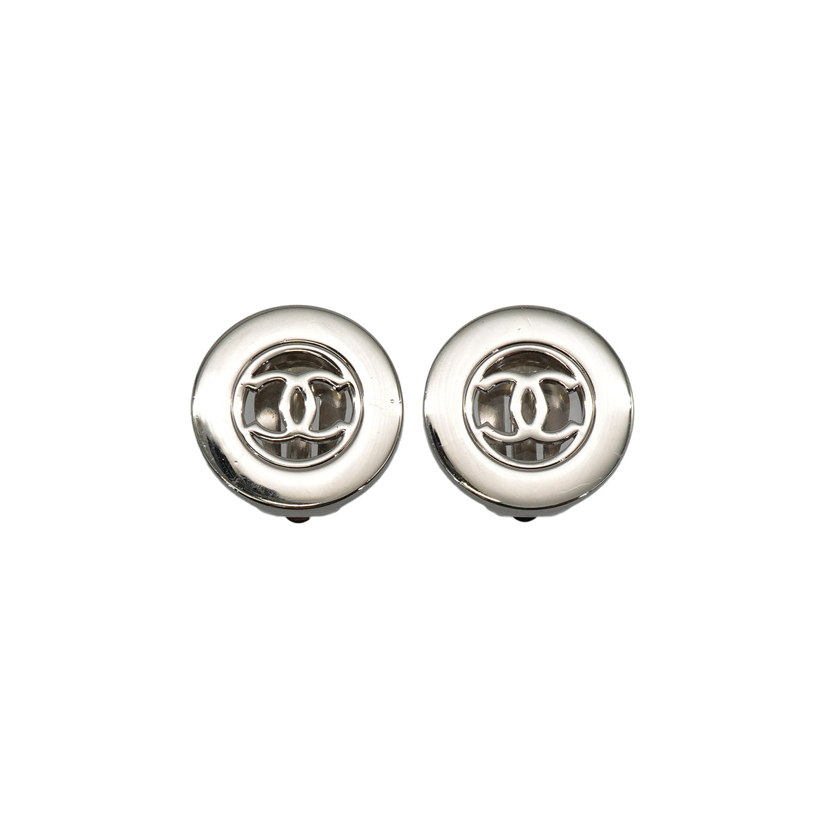 VINTAGE CHANEL EARRINGS ROUND COCOMARK SILVER ACCESSORY 97A 90334877