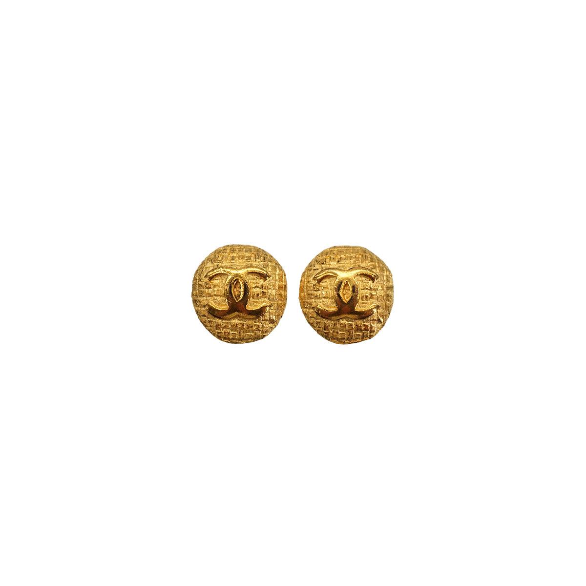 VINTAGE CHANEL EARRINGS ROUND MATELASSE COCOMARK GOLD ACCESSORY 29 90337687