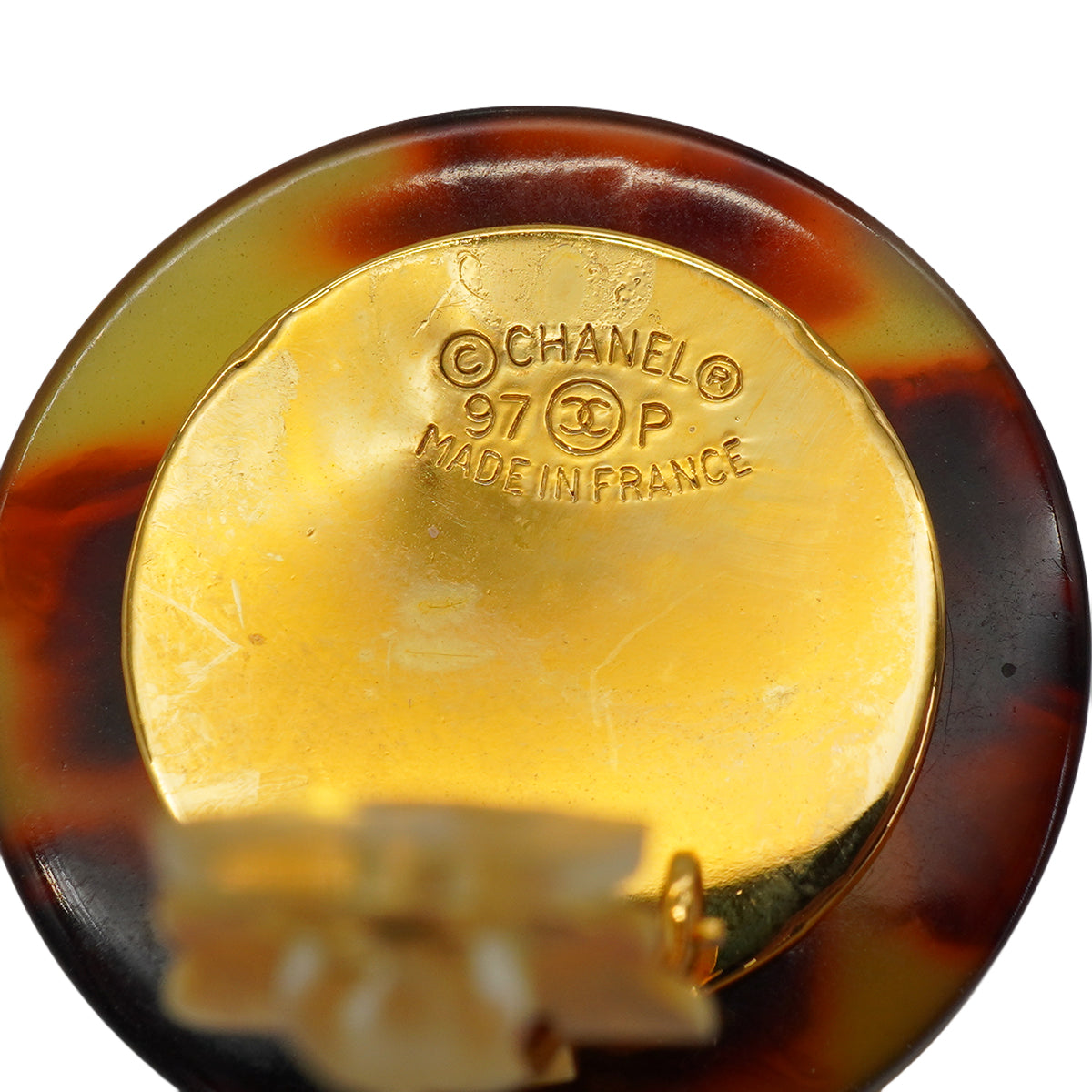 VINTAGE CHANEL EARRINGS TORTOISESHELL COCOMARK ROUND ACCESSORY 97P 90338765