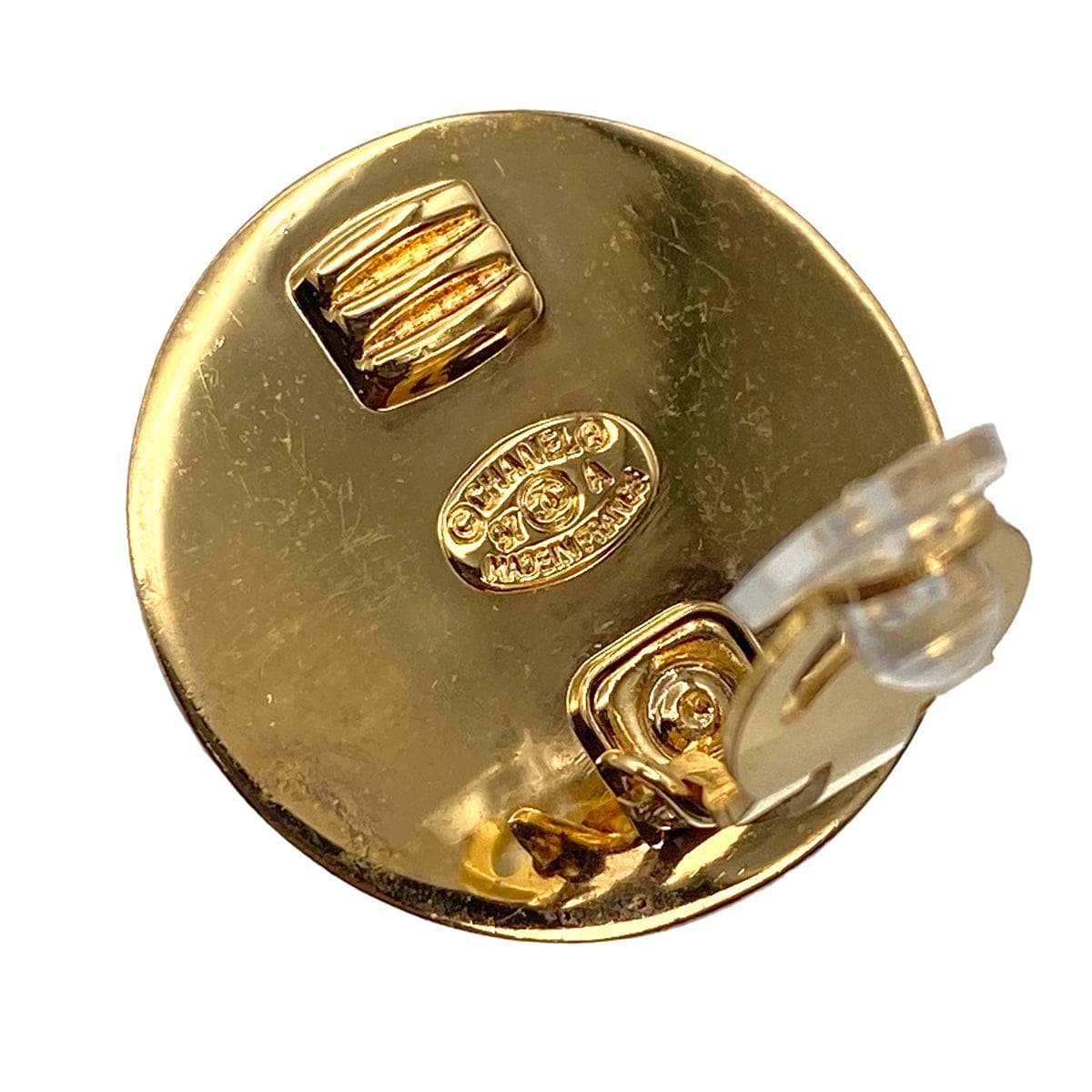 VINTAGE CHANEL EARRINGS TURN LOCK COCOMARK GOLD SILVER ACCESSORY 97A 90321126