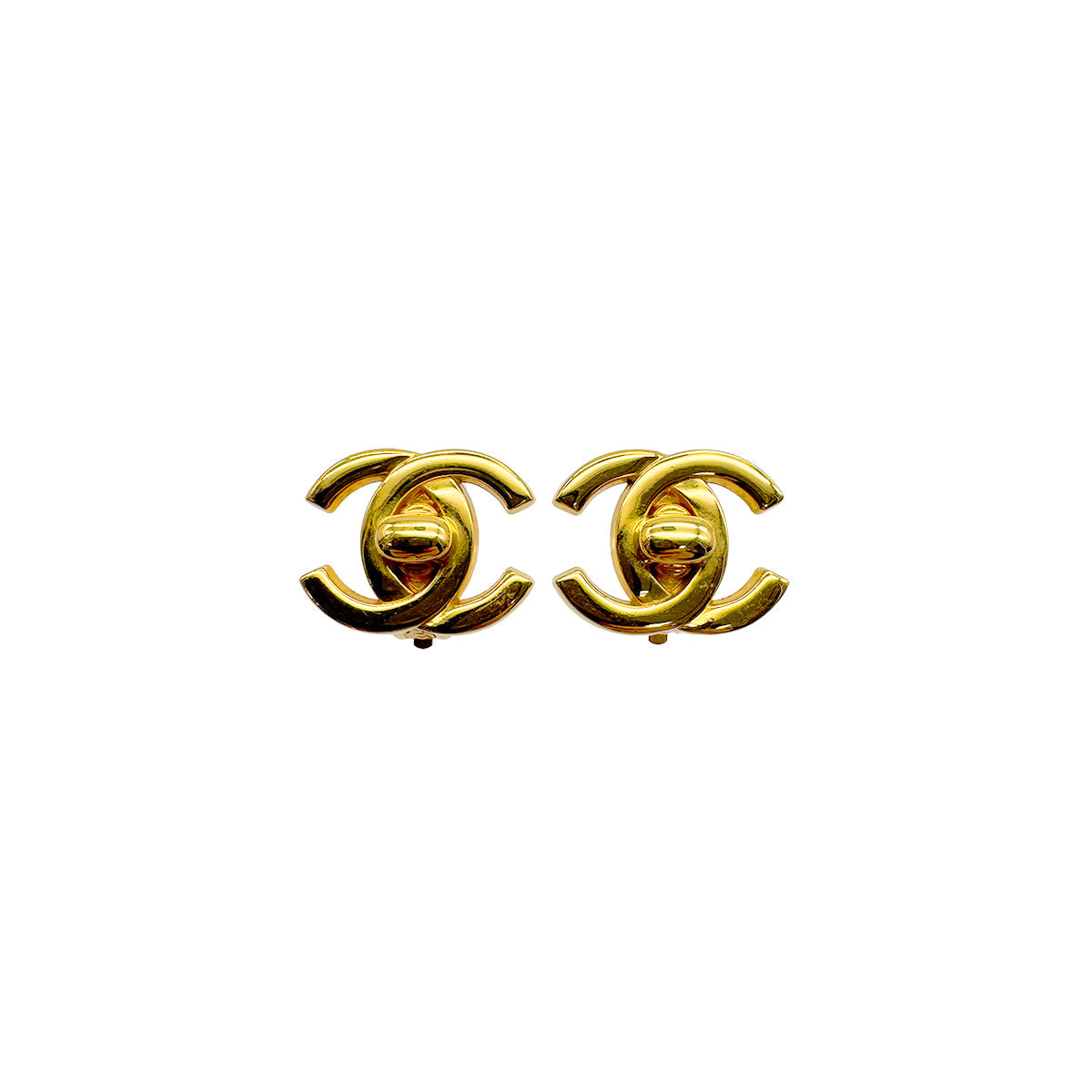 VINTAGE CHANEL EARRINGS TURN LOCK GOLD ACCESSORY 95A 90326638