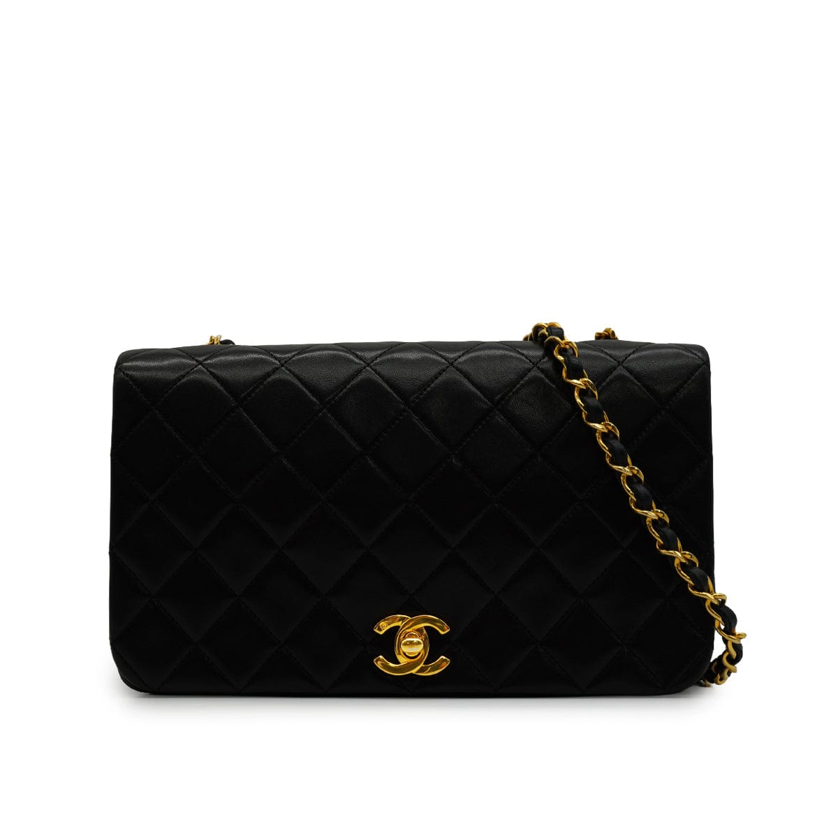 Luxury Promise Japan VINTAGE CHANEL FULL FLAP CHAIN SHUOLDER BAG BLACK LAMB SKIN GOLD HARDWARE 90344445