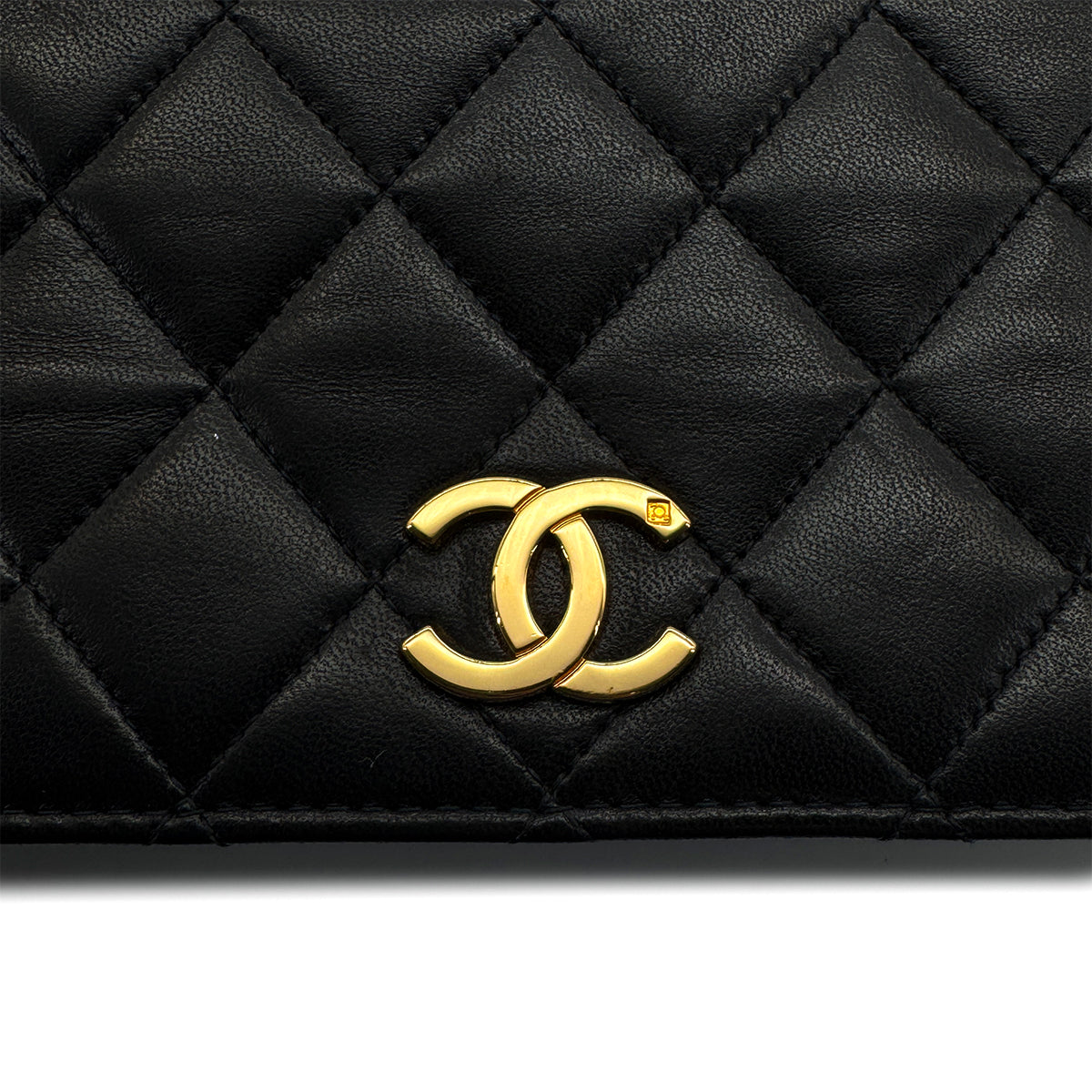 VINTAGE CHANEL FULL FLAP CHAIN SHUOLDER BAG BLACK LAMB SKIN GOLD HARDWARE 90319991