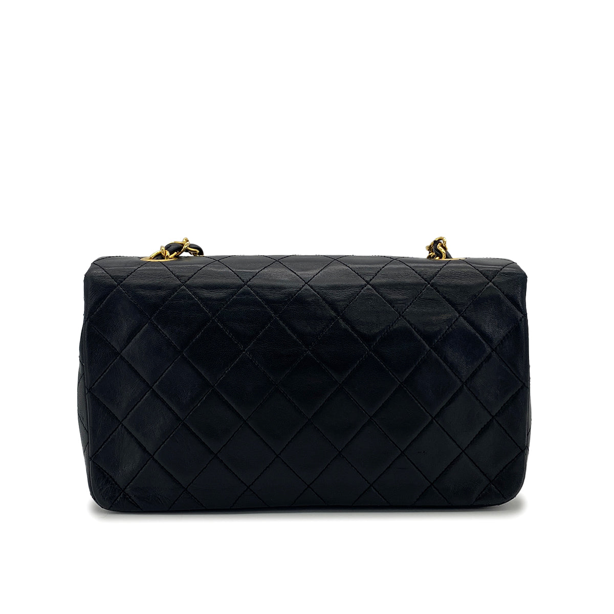VINTAGE CHANEL FULL FLAP CHAIN SHUOLDER BAG BLACK LAMB SKIN GOLD HARDWARE 90324853