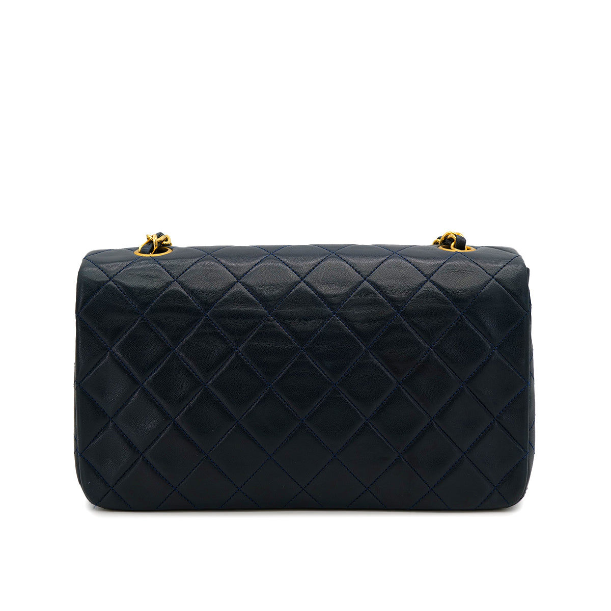 VINTAGE CHANEL FULL FLAP CHAIN SHUOLDER BAG NAVY LAMB SKIN GOLD HARDWARE 90319590