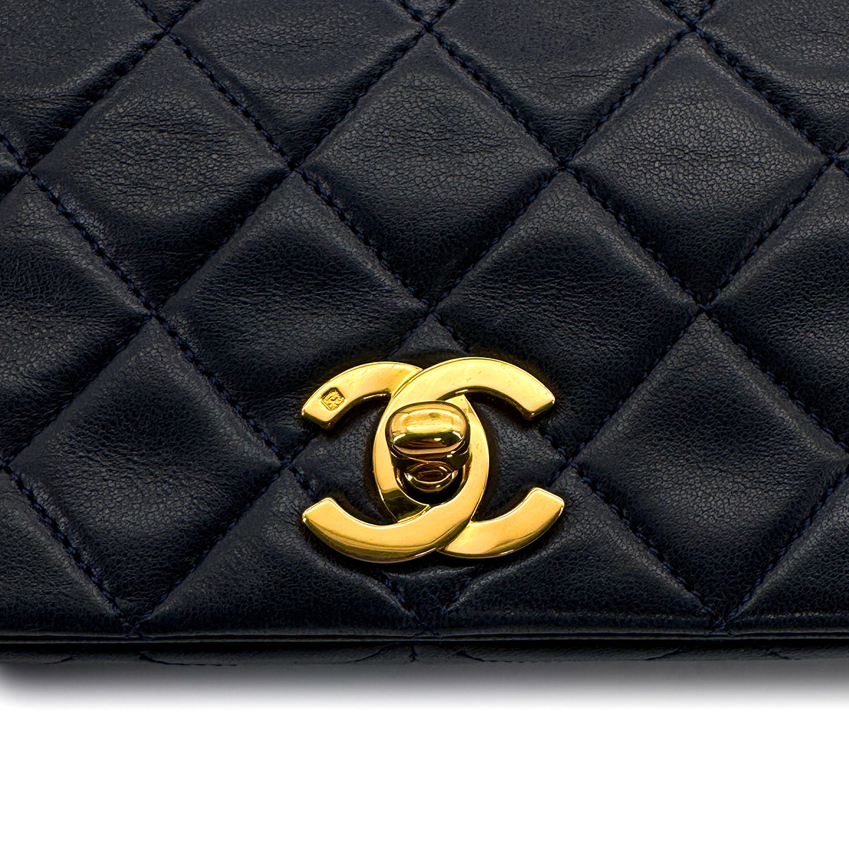 VINTAGE CHANEL FULL FLAP CHAIN SHUOLDER BAG NAVY LAMB SKIN GOLD HARDWARE 90319590