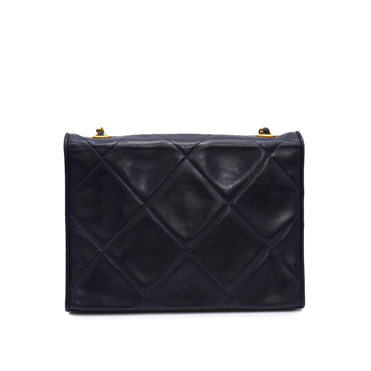 VINTAGE CHANEL MATERASSE FULL FLAP COCOMARK CHAIN SHUOLDER BAG NAVY LAMB SKIN GOLD HARDWARE 90346153