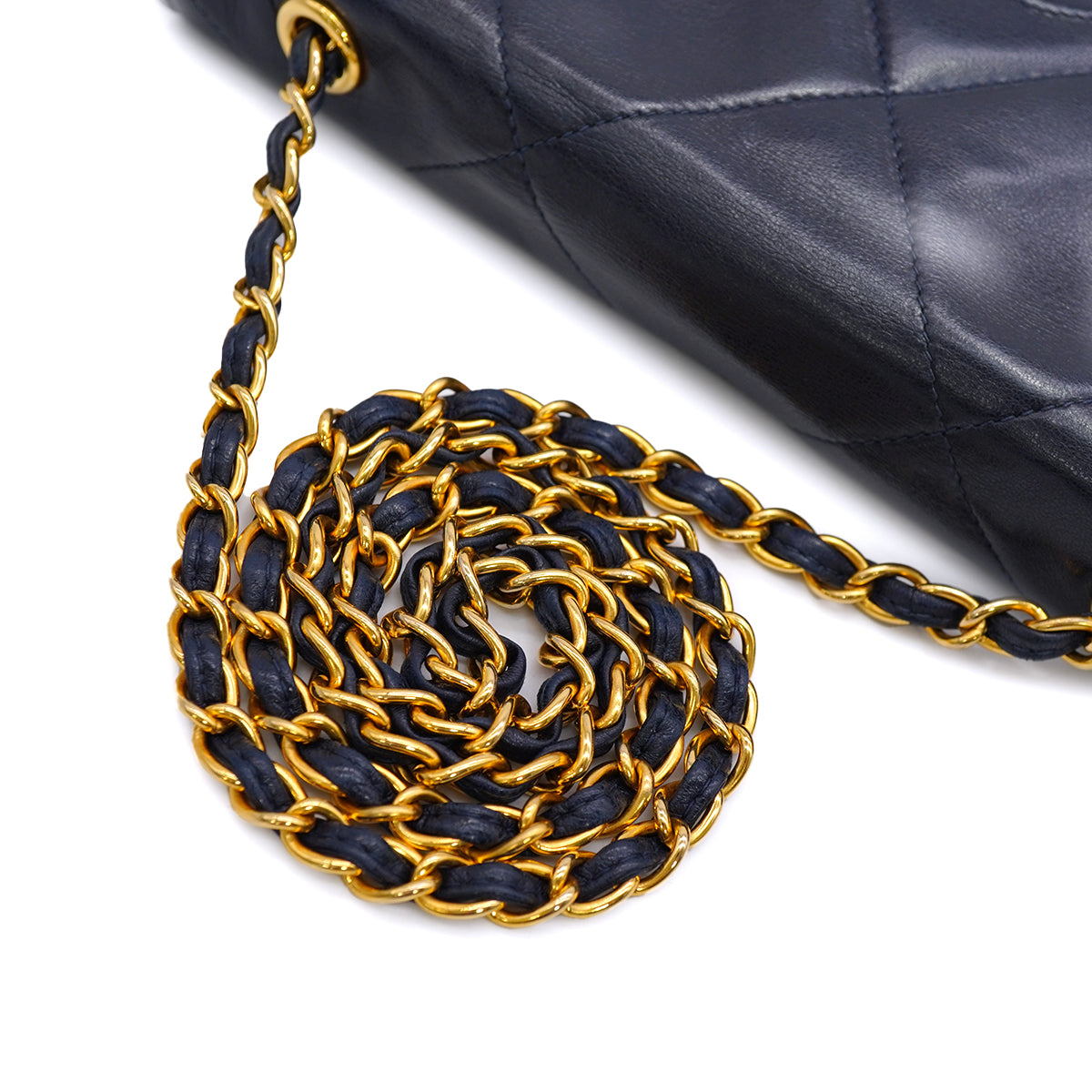 VINTAGE CHANEL MATERASSE FULL FLAP COCOMARK CHAIN SHUOLDER BAG NAVY LAMB SKIN GOLD HARDWARE 90346153