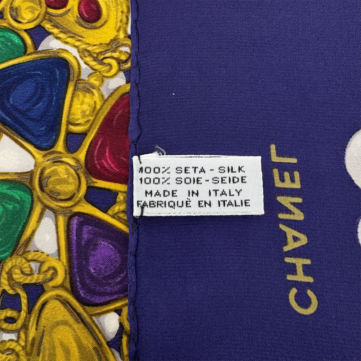 VINTAGE CHANEL GRIPOIX PATTERN SCARF PURPLE MULTICOLOR SILK 90321065