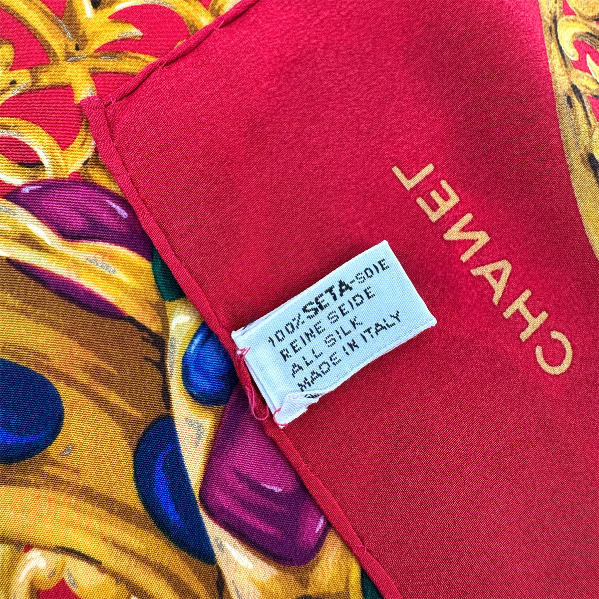 VINTAGE CHANEL GRIPOIX PATTERN SCARF RED MULTICOLOR SILK 90321078