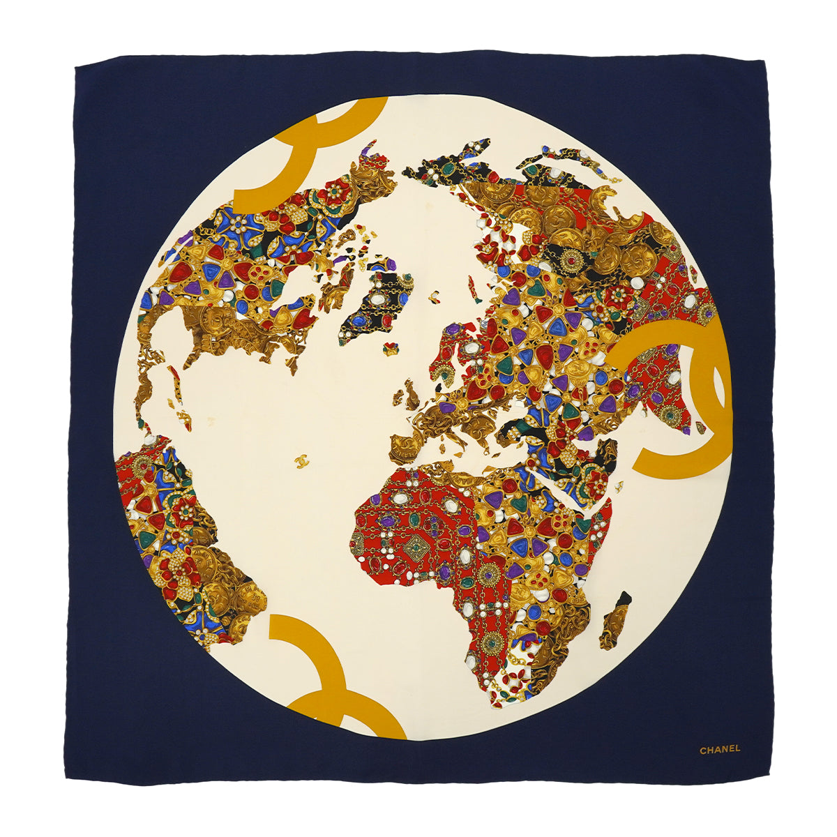 VINTAGE CHANEL GRIPOIX JEWELRY PATTERN SCARF MULTICOLOR SILK 90330677