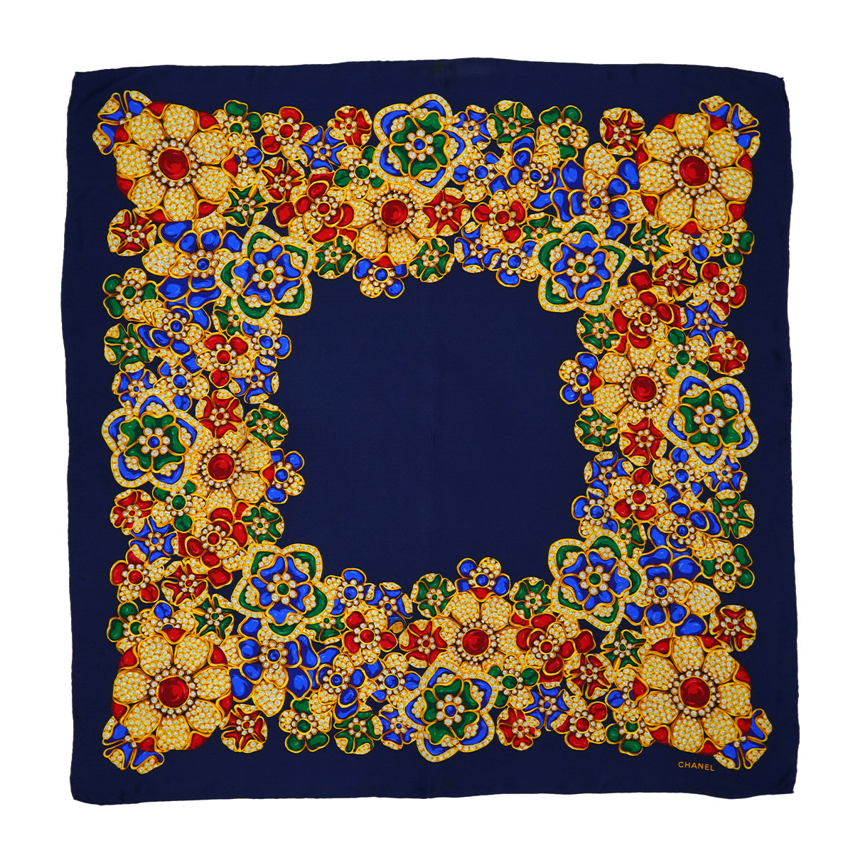 VINTAGE CHANEL GRIPOIX JEWELRY PATTERN SCARF MULTICOLOR SILK 90331874