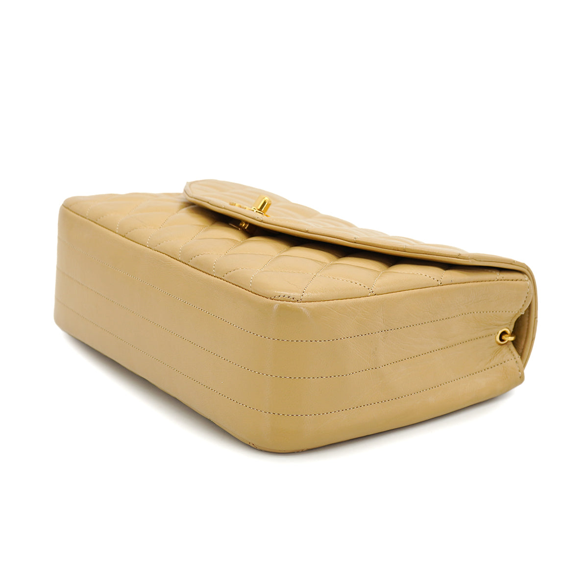 VINTAGE CHANEL HALF MOON CHAIN SHOULDER BAG BEIGE LAMB SKIN GOLD HARDWARE 90317895