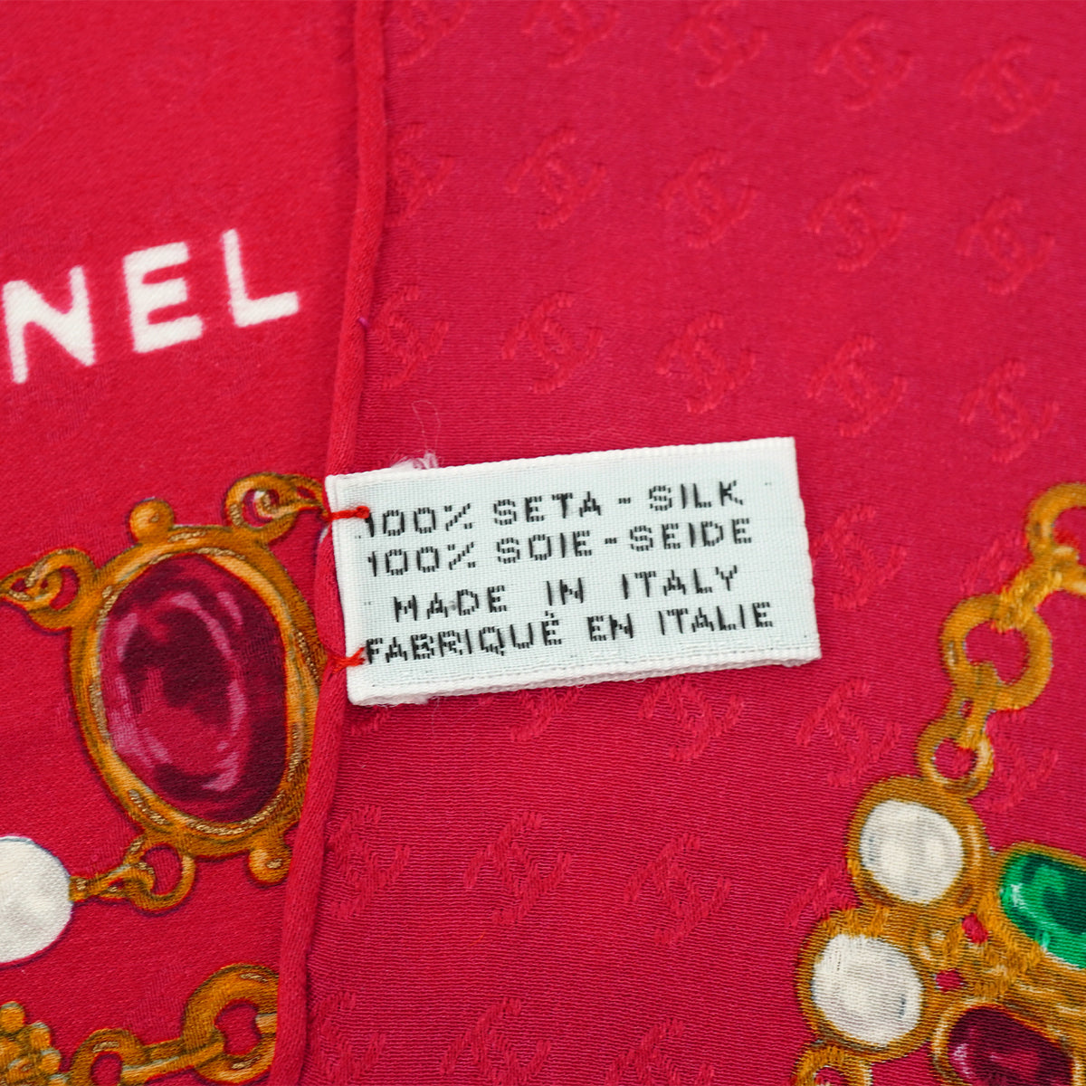 VINTAGE CHANEL JEWELRY PATTERN SCARF RED SILK 90328012