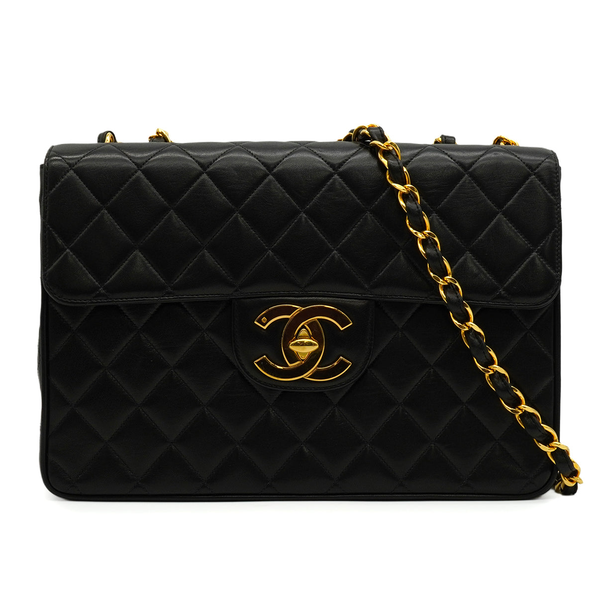 VINTAGE CHANEL JUMBO MATELASSE 30 CHAIN SHOULDER BAG BLACK LAMB SKIN GOLD HARDWARE 90346668