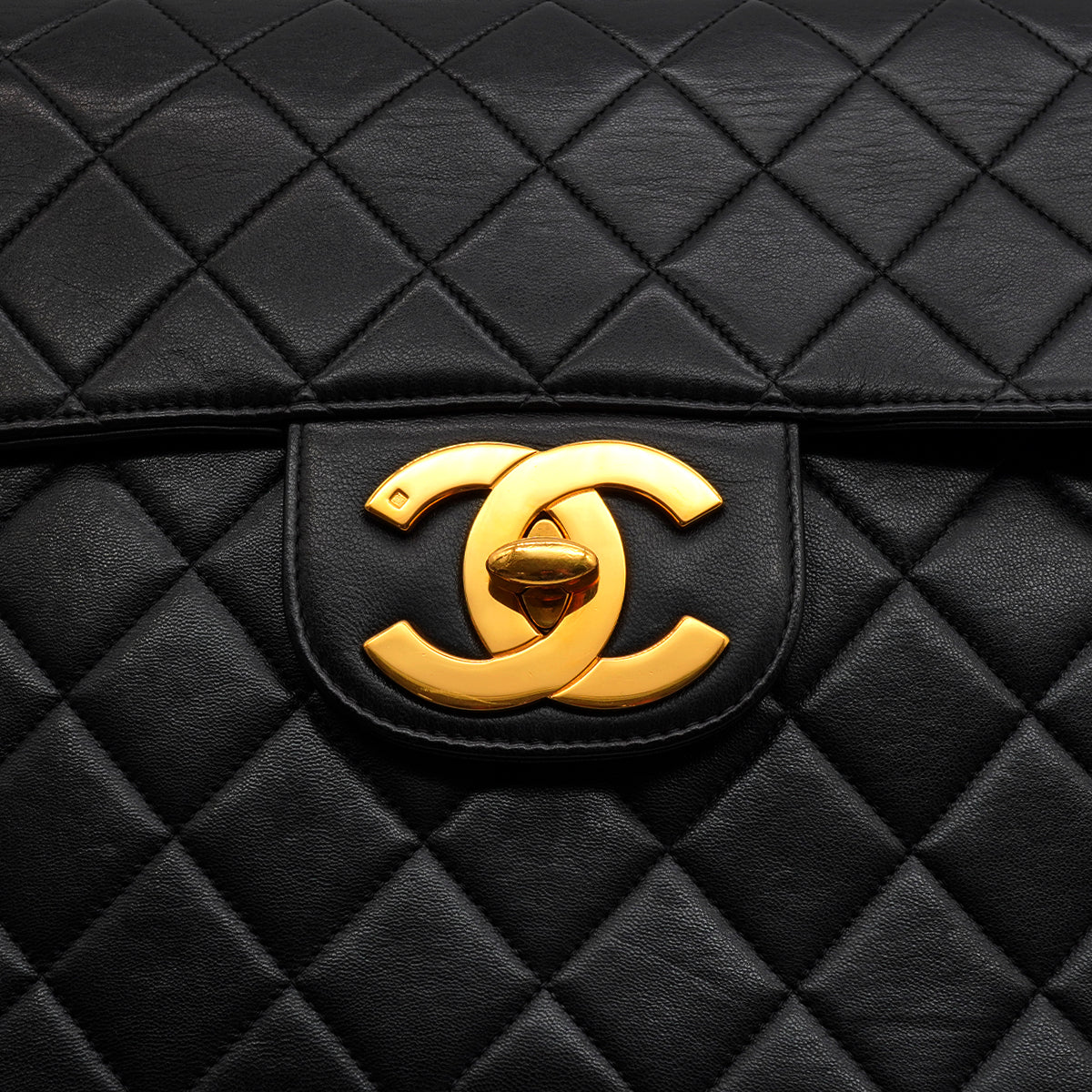 VINTAGE CHANEL JUMBO MATELASSE 30 CHAIN SHOULDER BAG BLACK LAMB SKIN GOLD HARDWARE 90346877