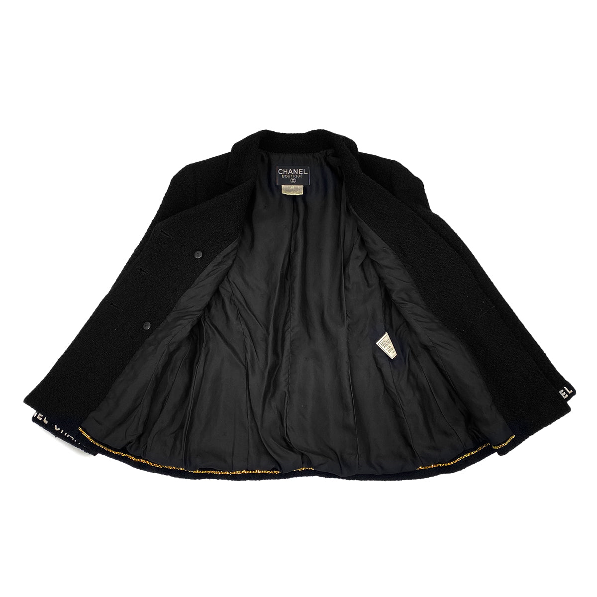 VINTAGE CHANEL LOGO COCO BUTTON JACKET BLACK WOOL 38 95A RTW 90319628