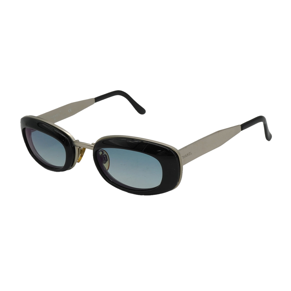 VINTAGE CHANEL LOGO SUNGLASSES SILVER BLACK EYEWEAR 90330664