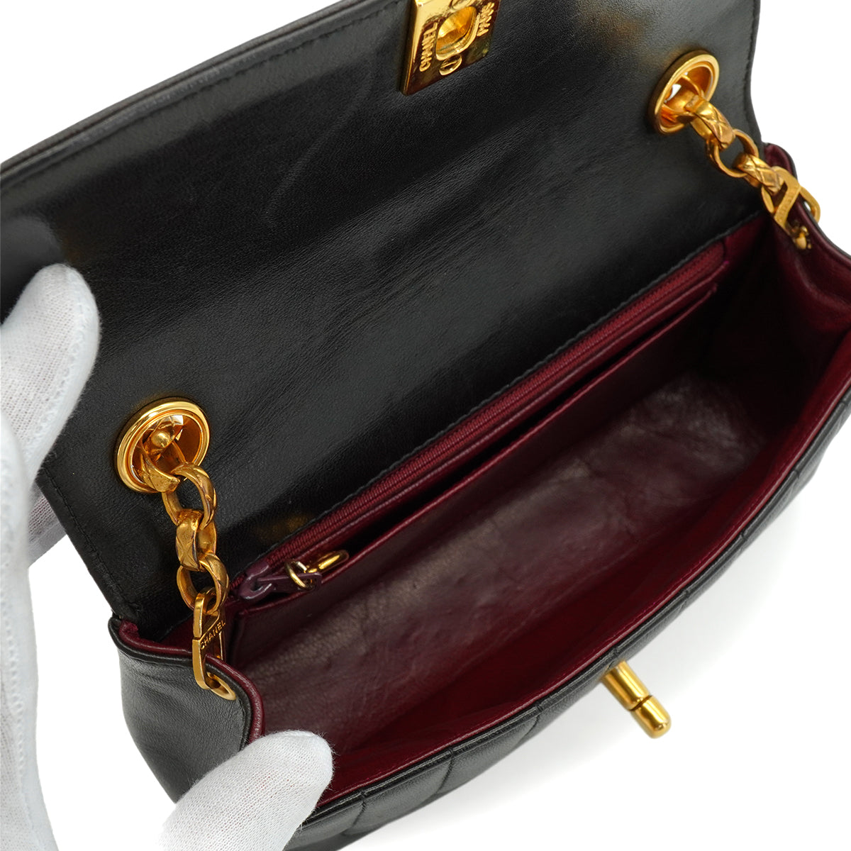 VINTAGE CHANEL MADEMOISELLE BIJOU CHAIN SHOULDER BAG BLACK LAMB SKIN GOLD HARDWARE 90346150